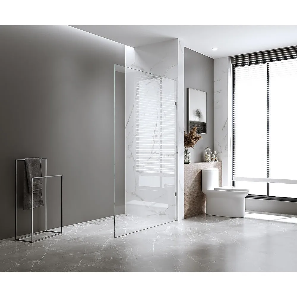 100x210cm Single Shower Glass Screen with White Wall F-Brackets