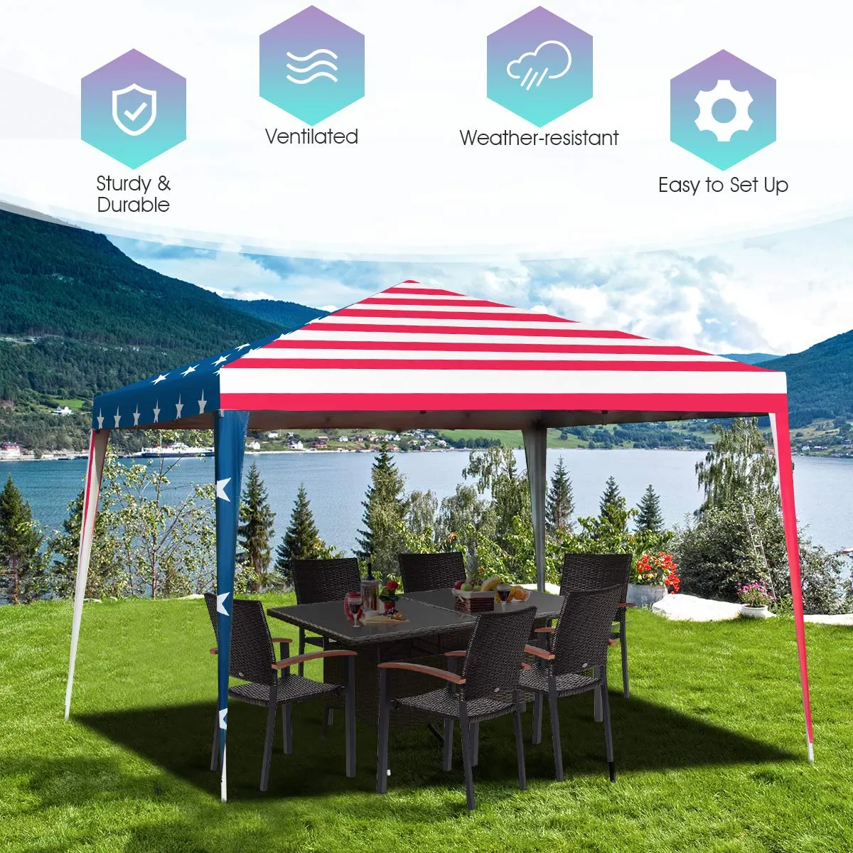 10x10 ft Pop-Up Canopy Tent w/ Netting, Outdoor Canopy Tent with Carry Bag