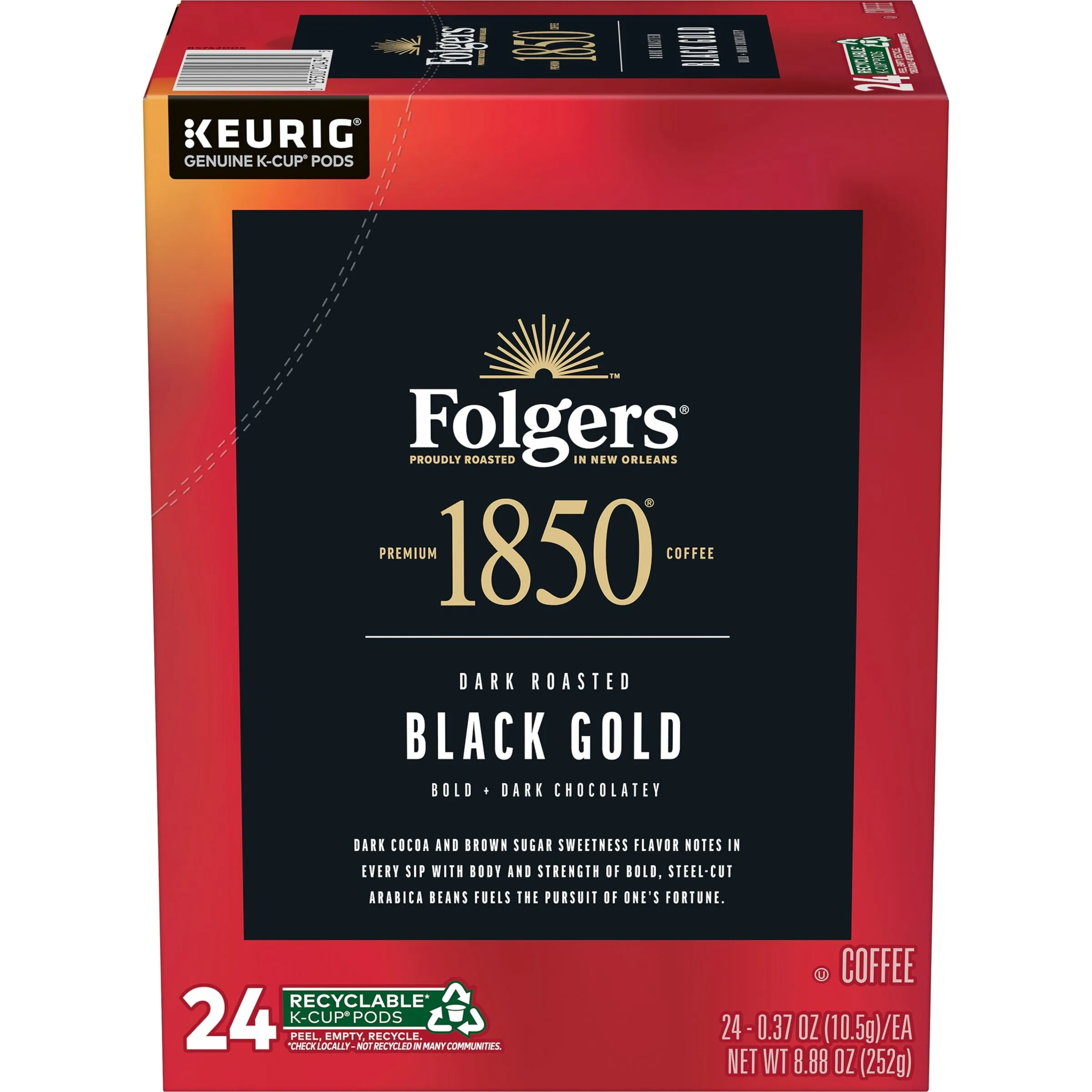 1850 Black Gold, Dark Roast Coffee, Keurig K-Cup Pods, 24 Count Box