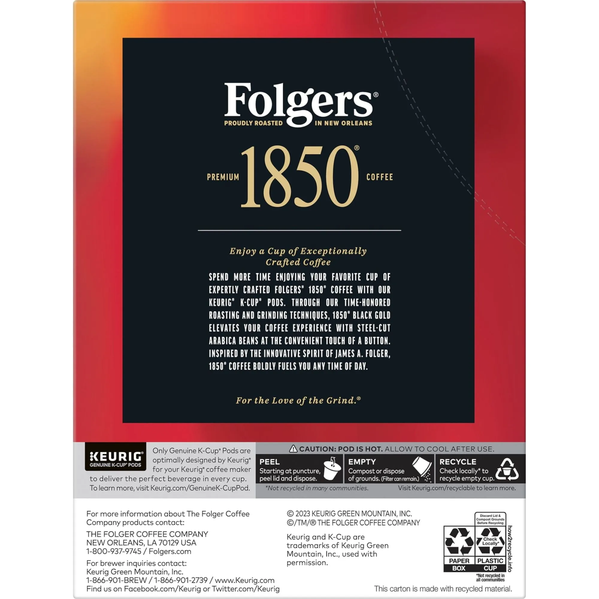 1850 Black Gold, Dark Roast Coffee, Keurig K-Cup Pods, 24 Count Box