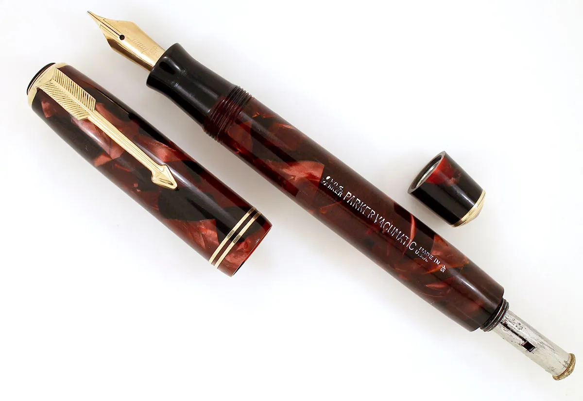 1935 PARKER BURGUNDY MOTTLED DOUBLE JEWEL VACUMATIC JR FOUNTAIN PEN RESTORED