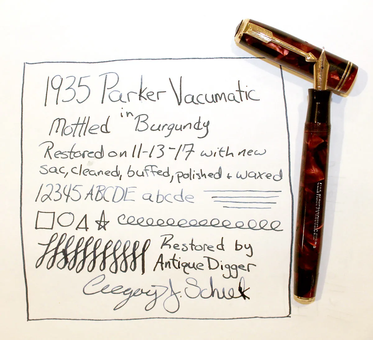 1935 PARKER BURGUNDY MOTTLED DOUBLE JEWEL VACUMATIC JR FOUNTAIN PEN RESTORED