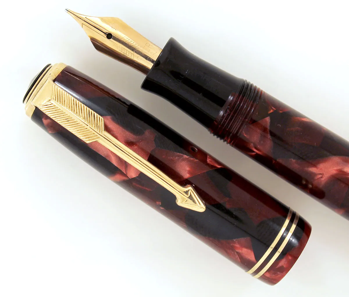 1935 PARKER BURGUNDY MOTTLED DOUBLE JEWEL VACUMATIC JR FOUNTAIN PEN RESTORED