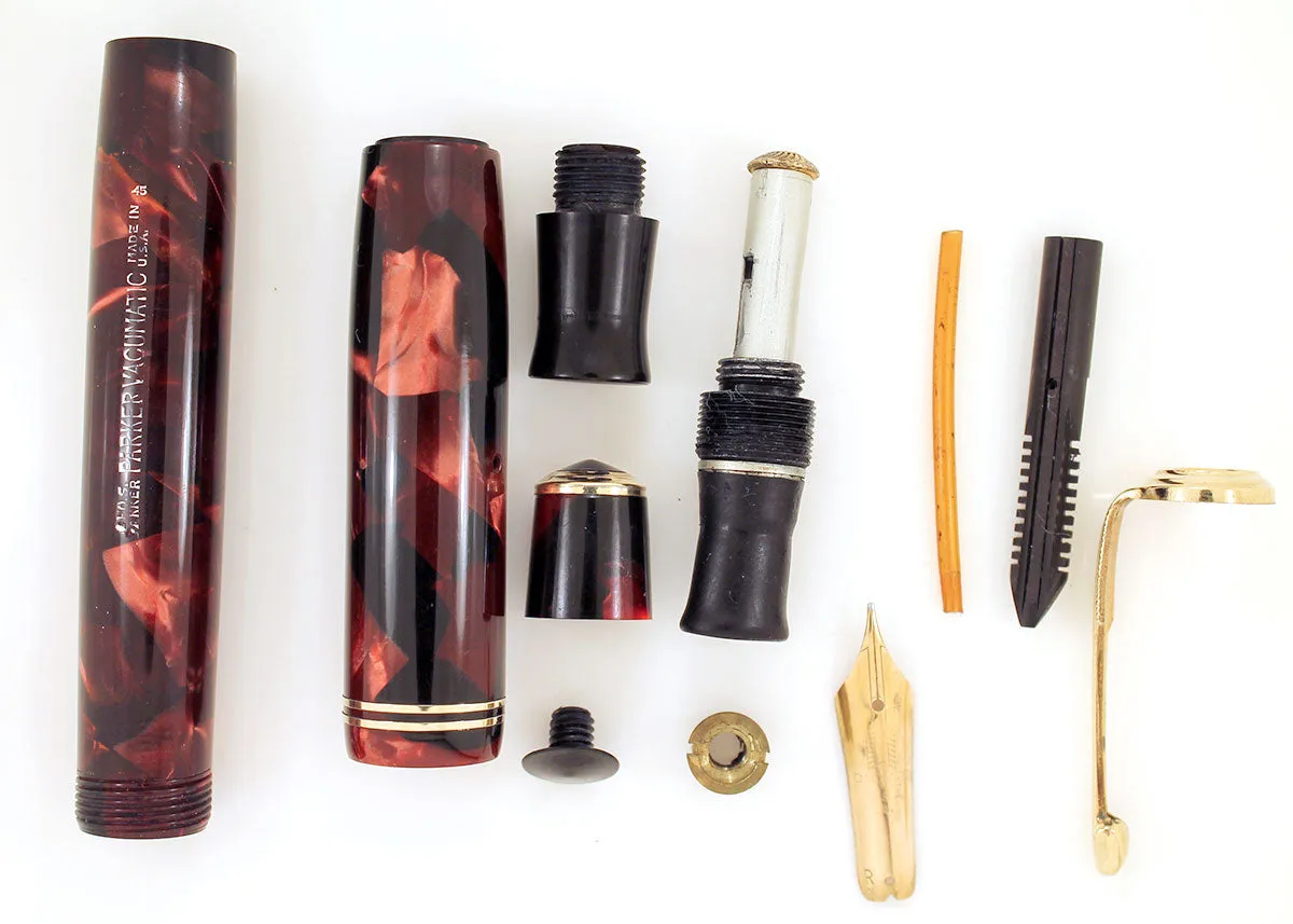 1935 PARKER BURGUNDY MOTTLED DOUBLE JEWEL VACUMATIC JR FOUNTAIN PEN RESTORED