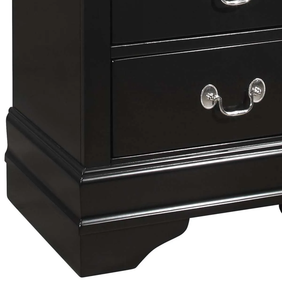 2 Drawers Wooden Frame Nightstand With Antique Metal Pulls, Black - Bm215224 By Benzara