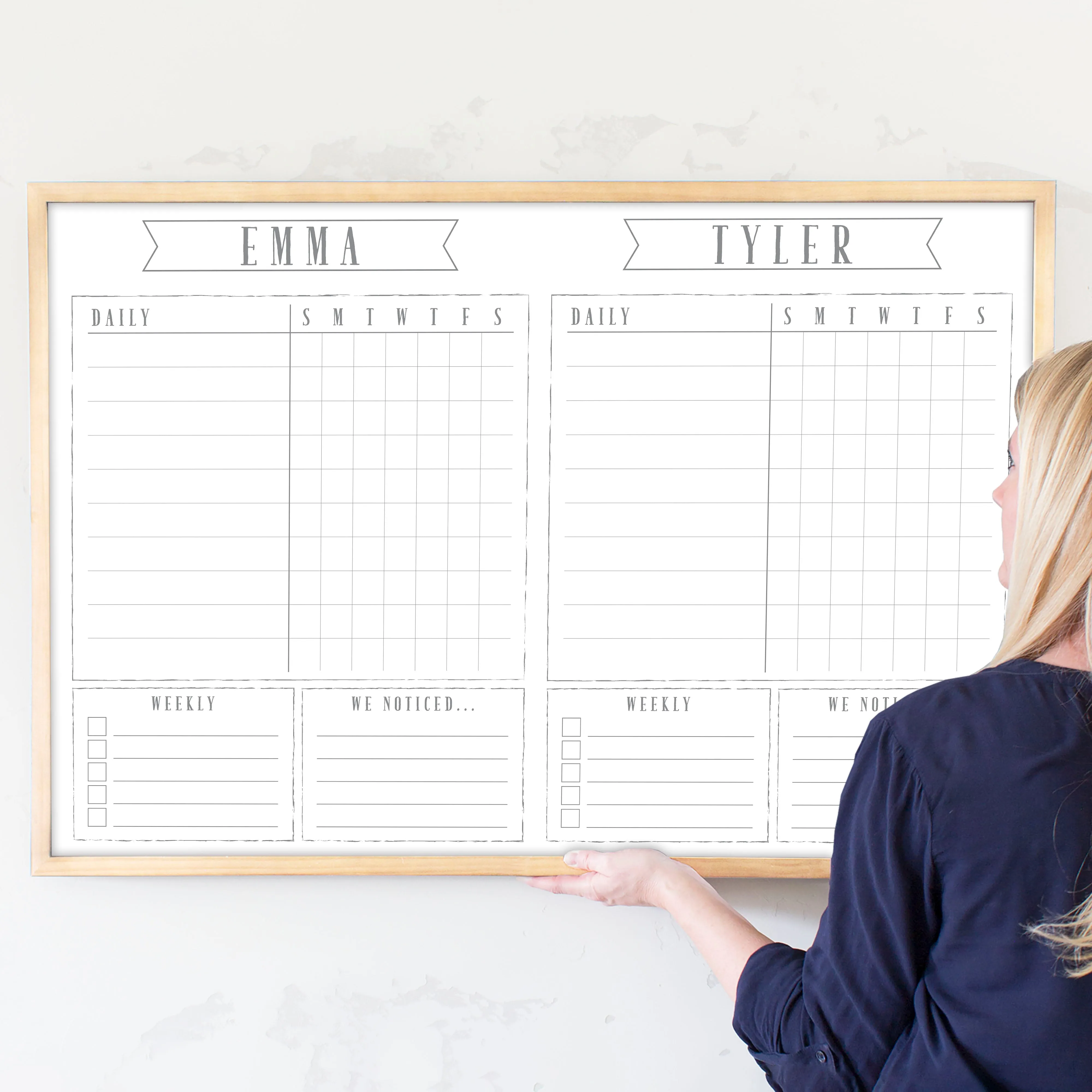 2 Person Framed Whiteboard Chore Chart  | Horizontal Swanson