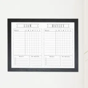 2 Person Framed Whiteboard Chore Chart  | Horizontal Swanson