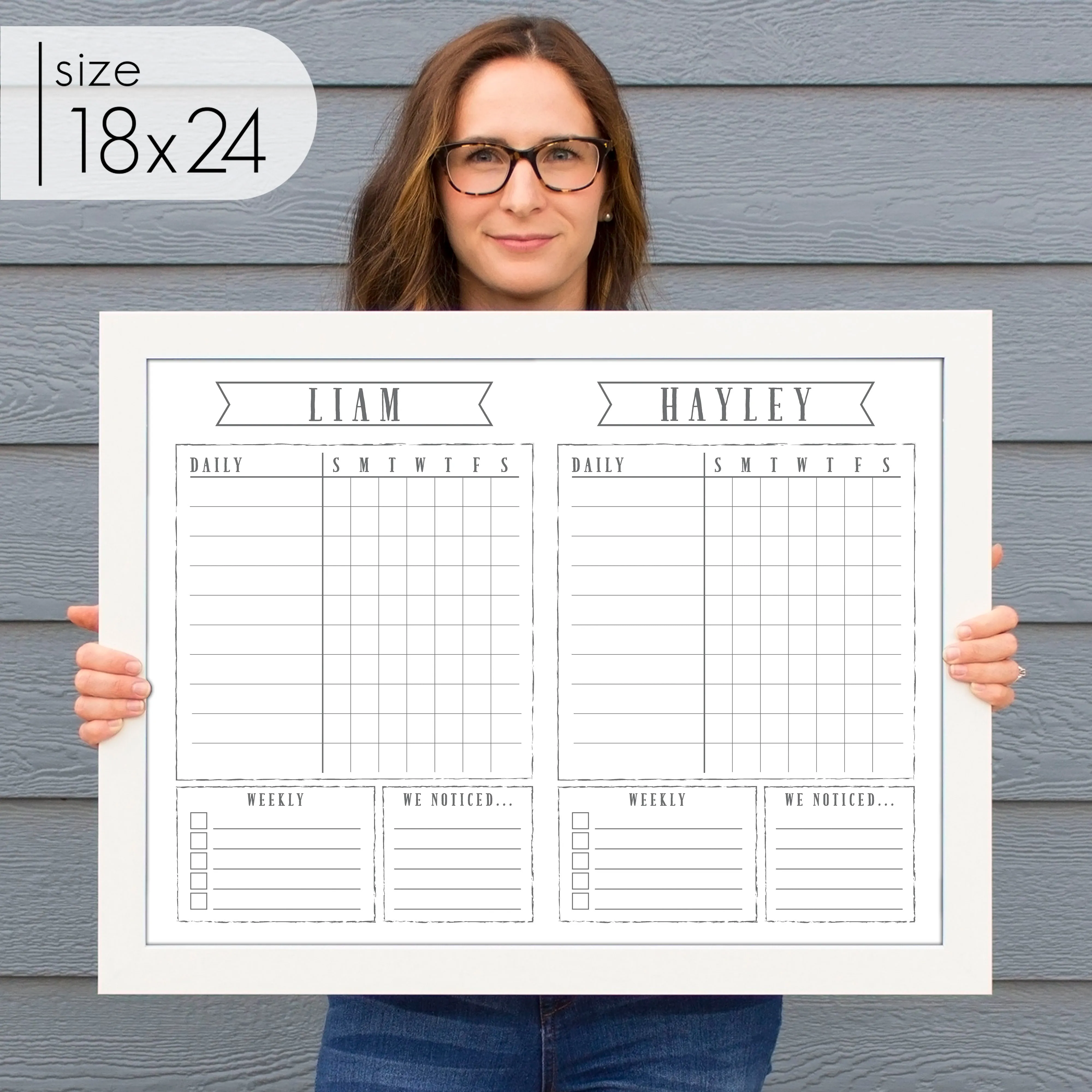 2 Person Framed Whiteboard Chore Chart  | Horizontal Swanson