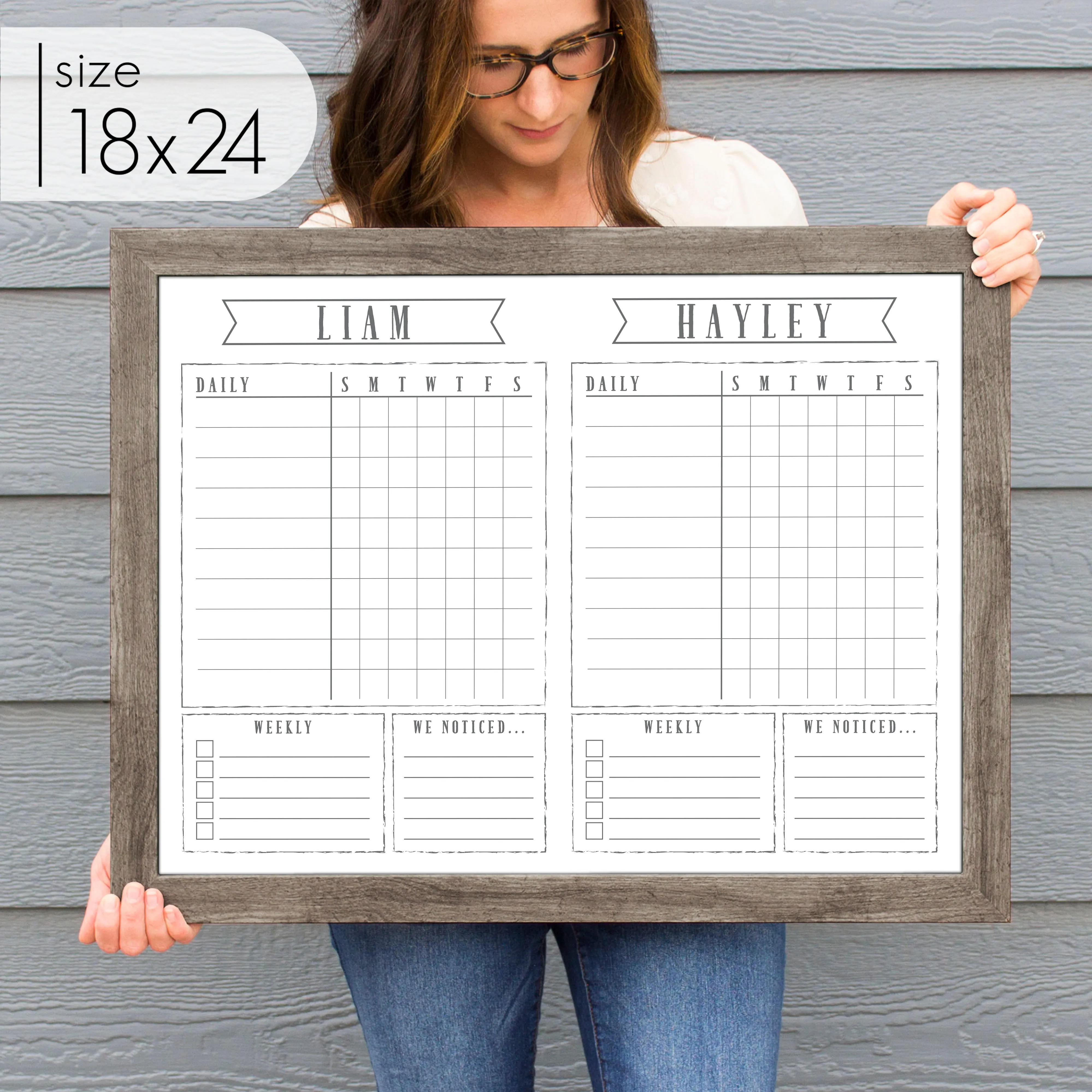 2 Person Framed Whiteboard Chore Chart  | Horizontal Swanson