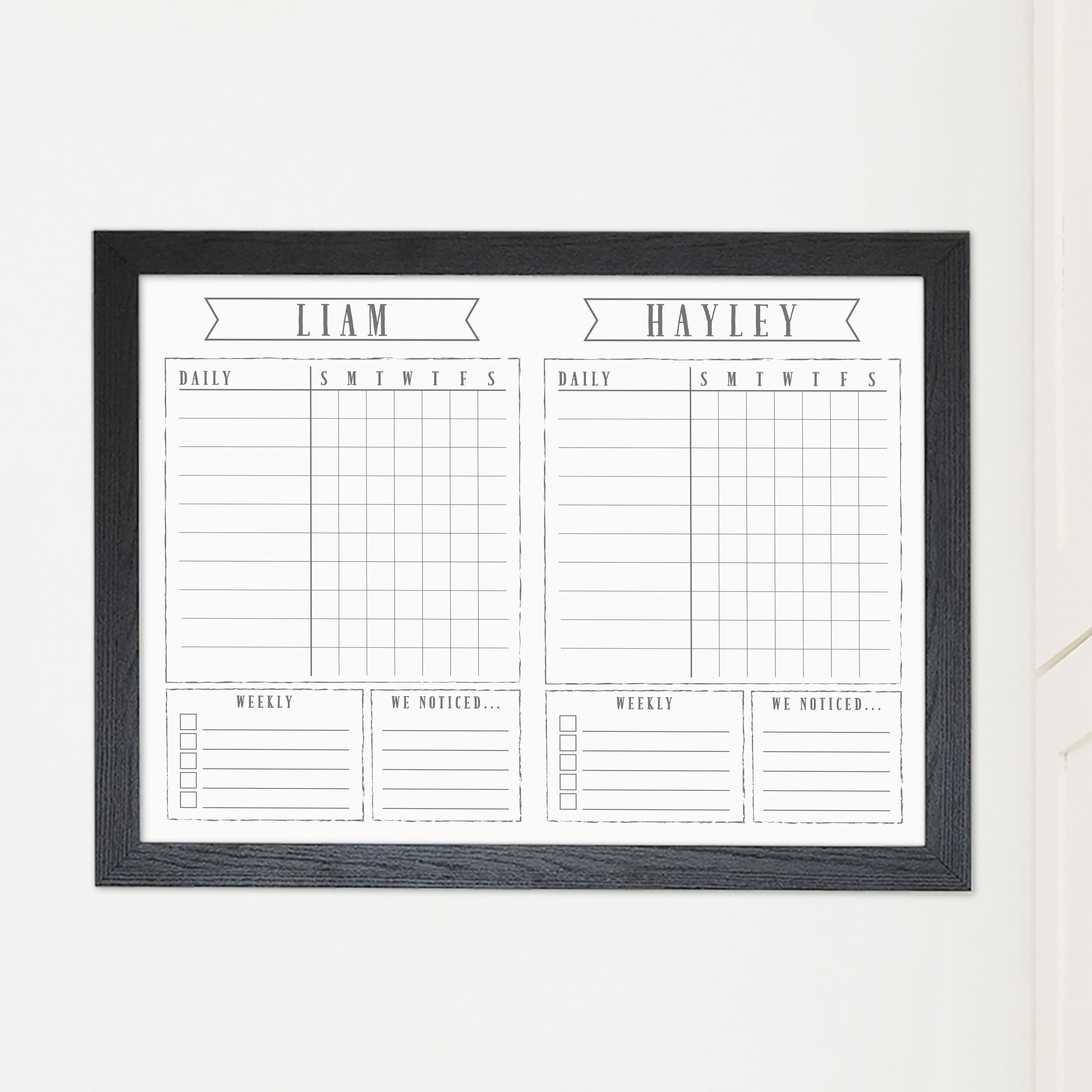 2 Person Framed Whiteboard Chore Chart  | Horizontal Swanson