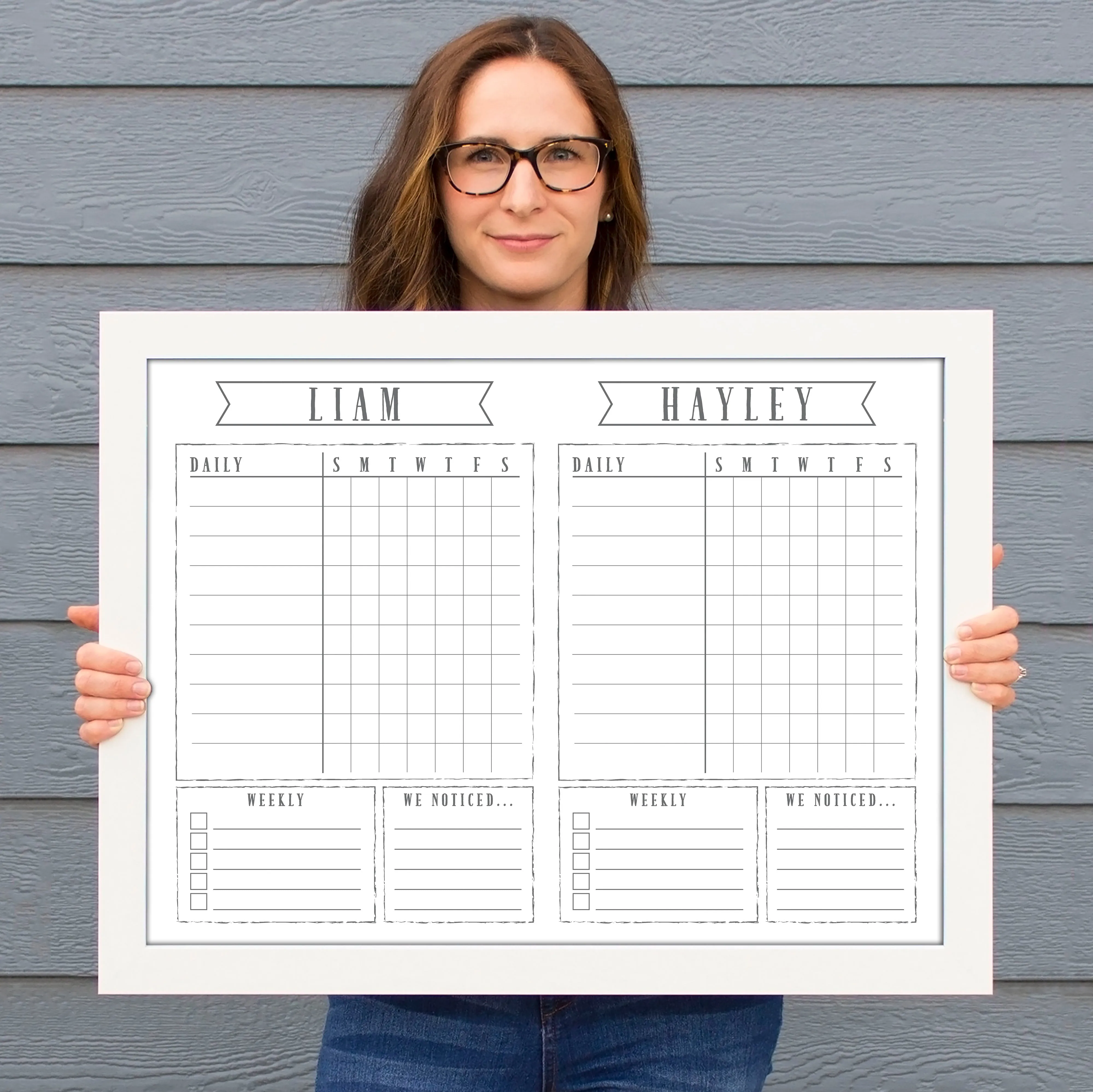 2 Person Framed Whiteboard Chore Chart  | Horizontal Swanson