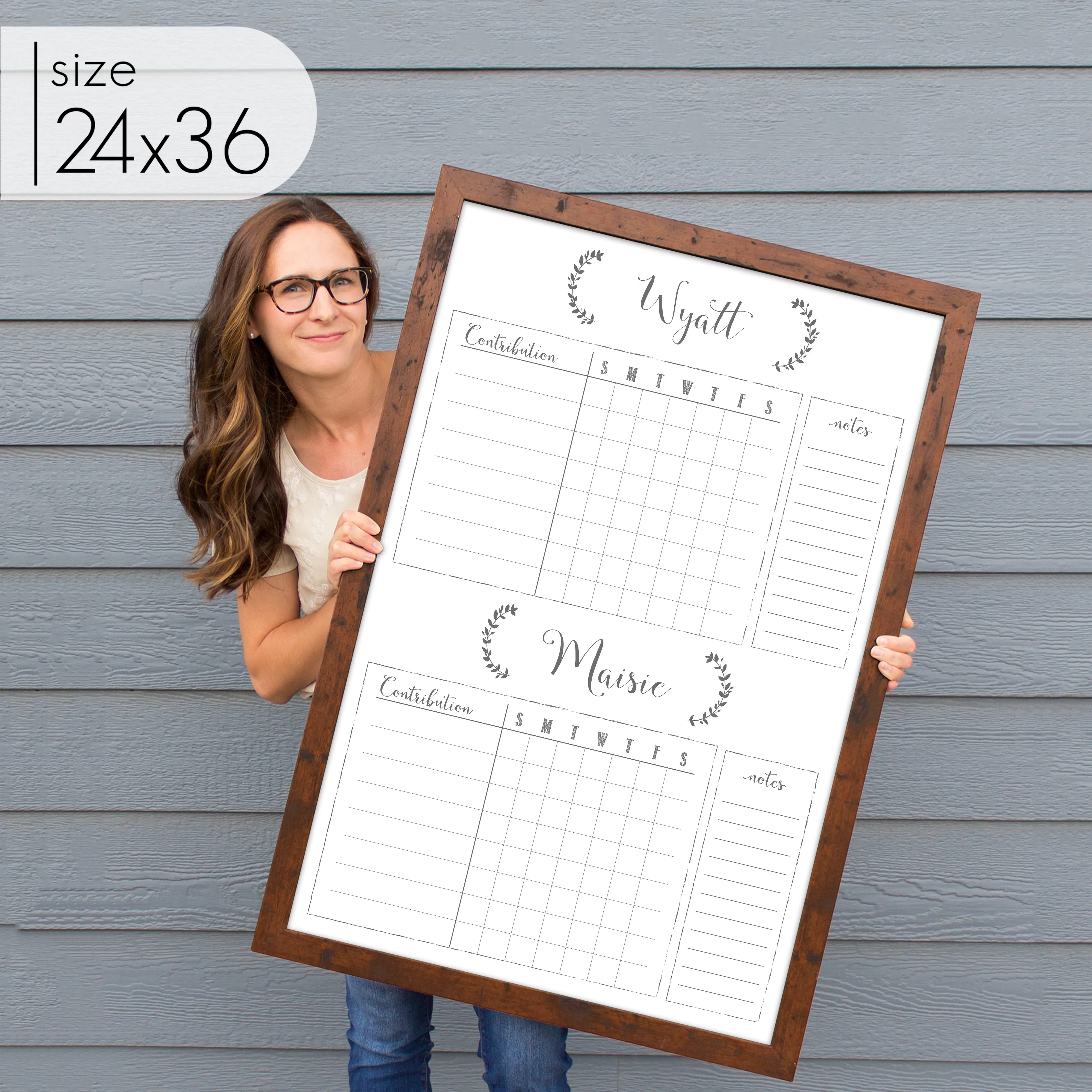 2 Person Framed Whiteboard Chore Chart  | Vertical Eagleton