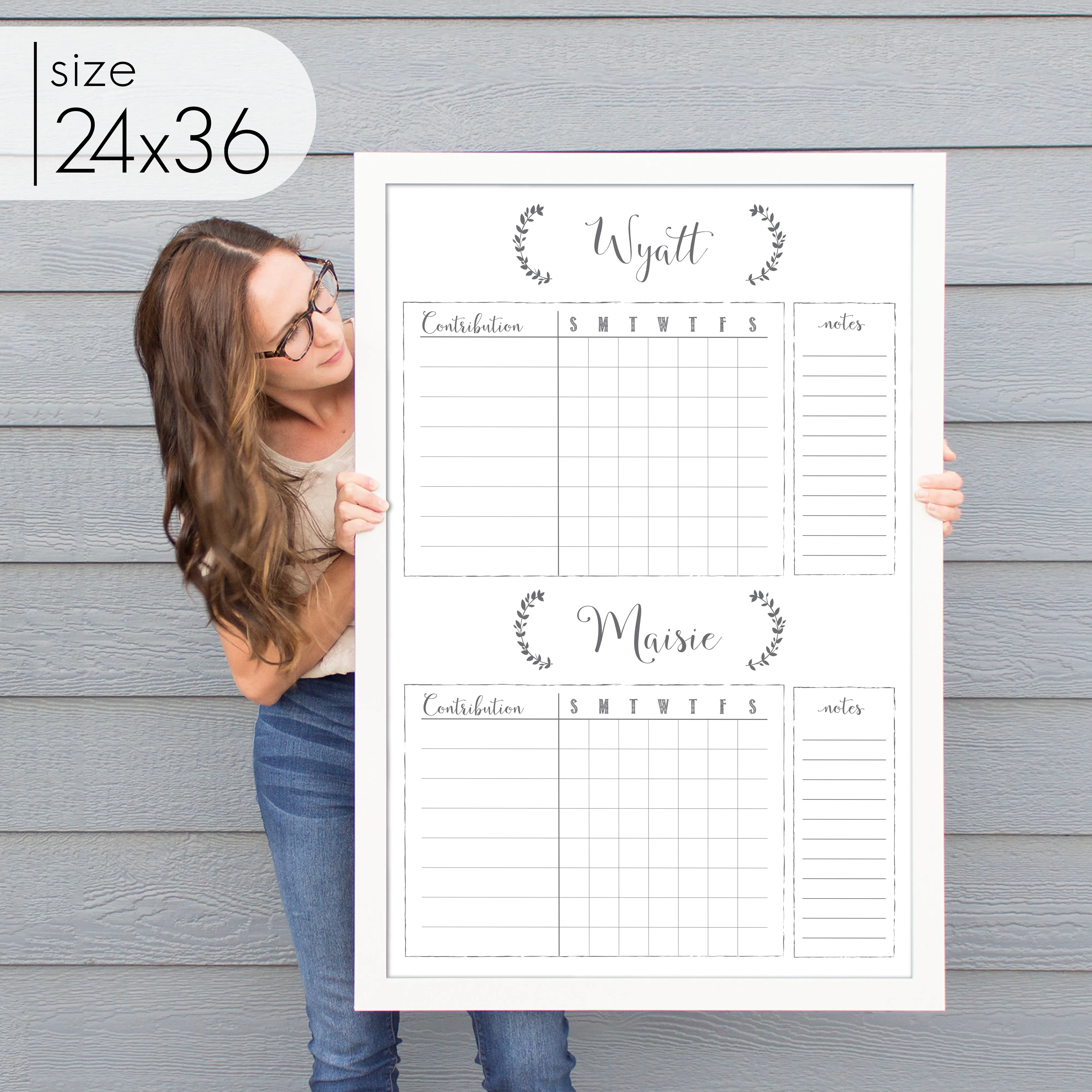 2 Person Framed Whiteboard Chore Chart  | Vertical Eagleton