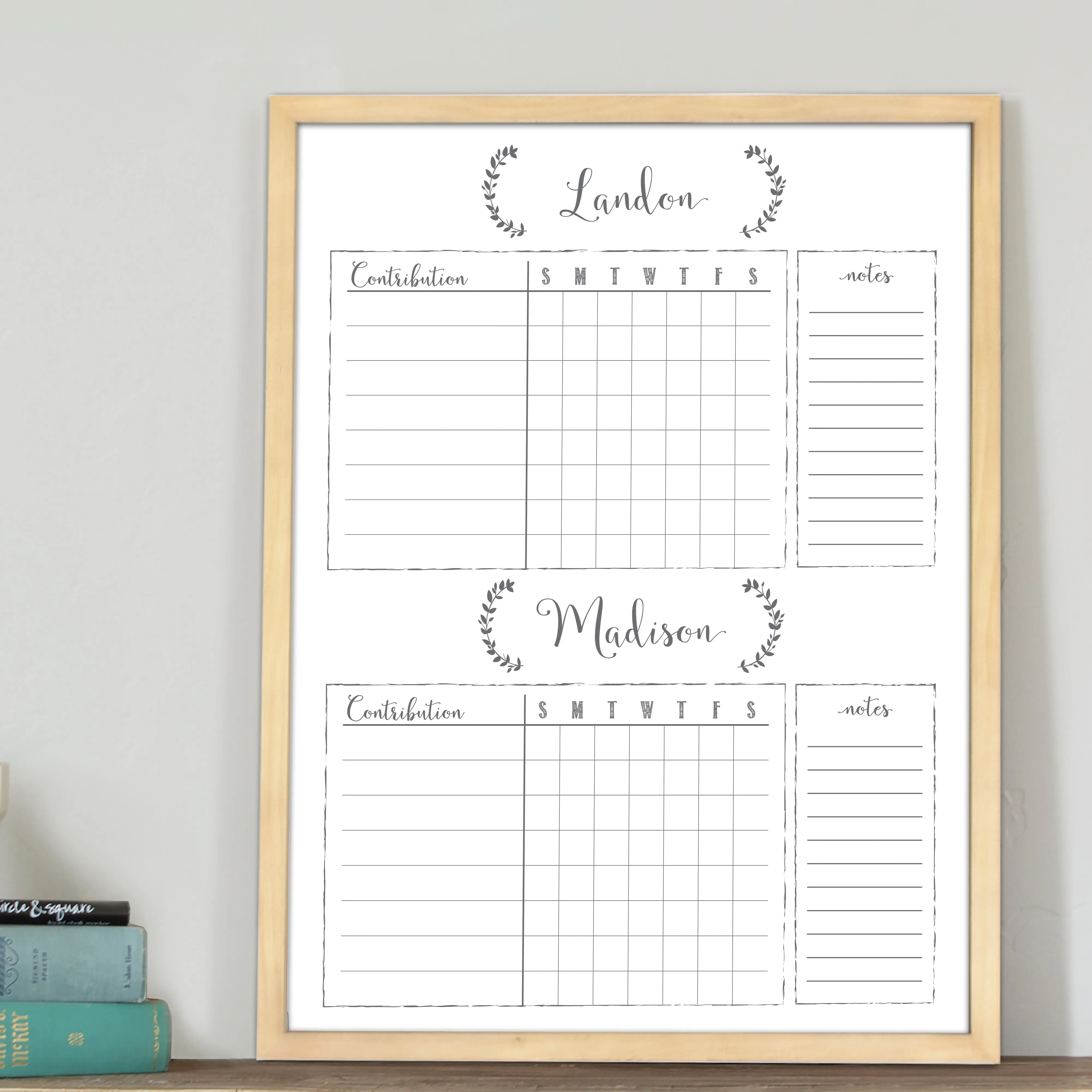 2 Person Framed Whiteboard Chore Chart  | Vertical Eagleton