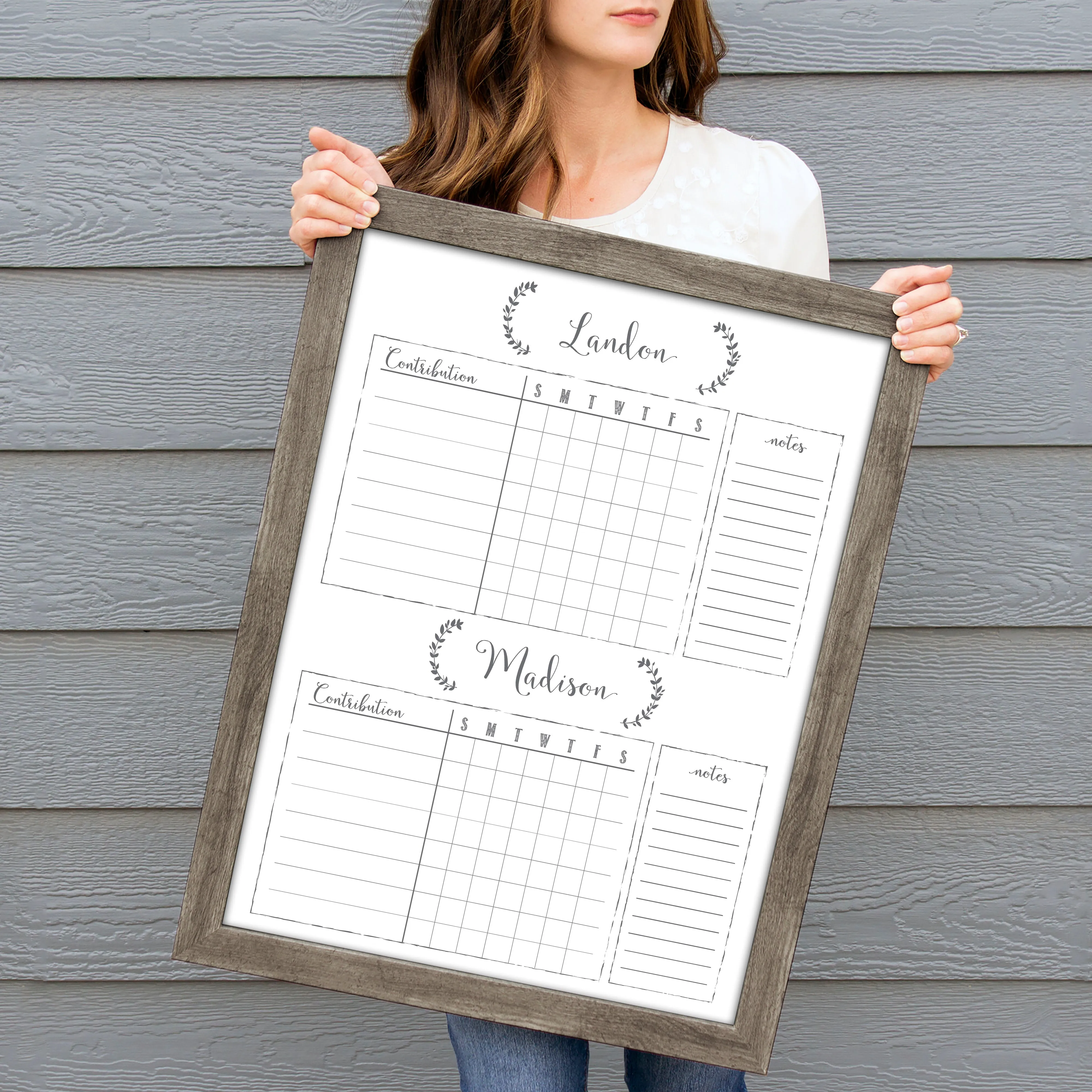 2 Person Framed Whiteboard Chore Chart  | Vertical Eagleton