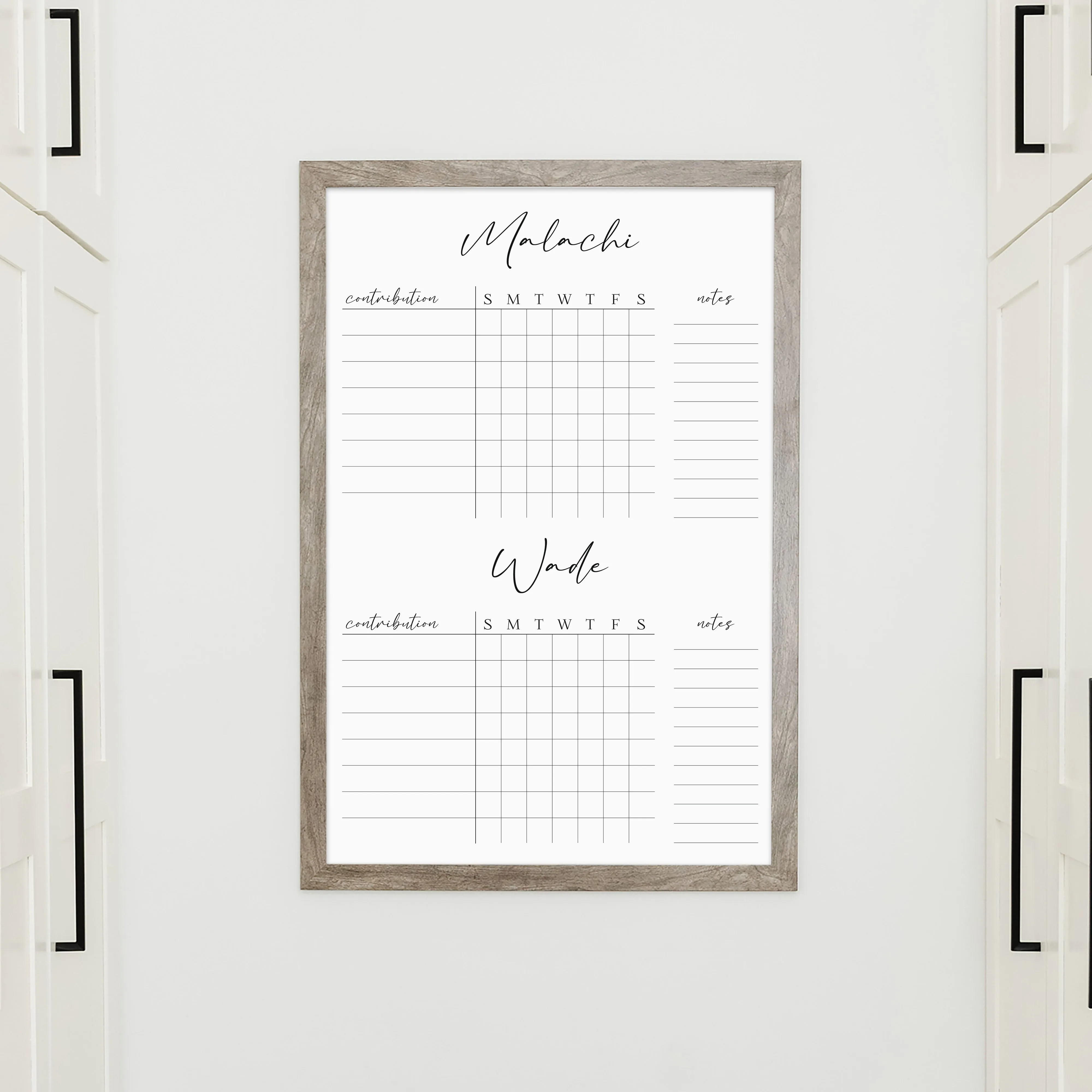 2 Person Framed Whiteboard Chore Chart  | Vertical Pennington