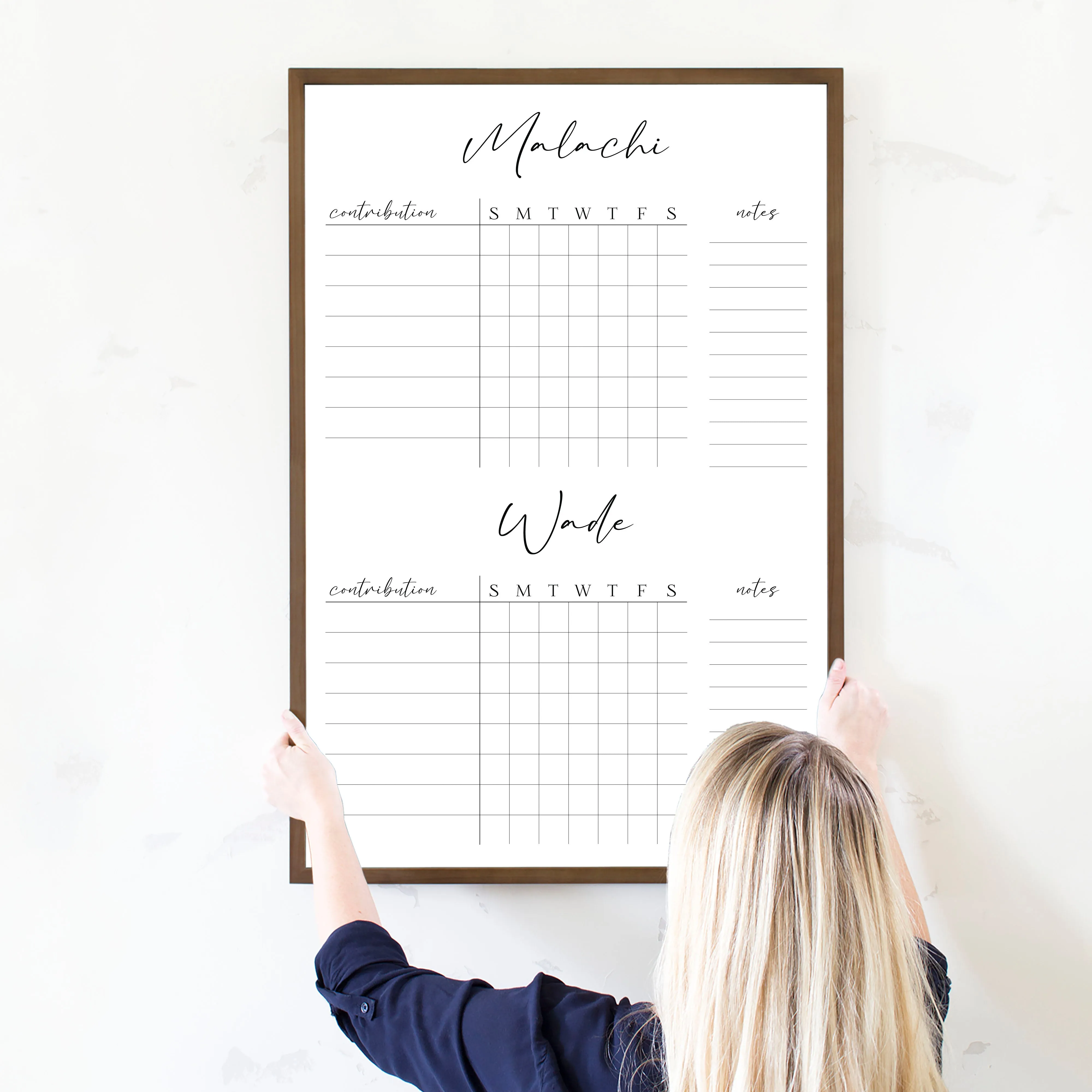 2 Person Framed Whiteboard Chore Chart  | Vertical Pennington