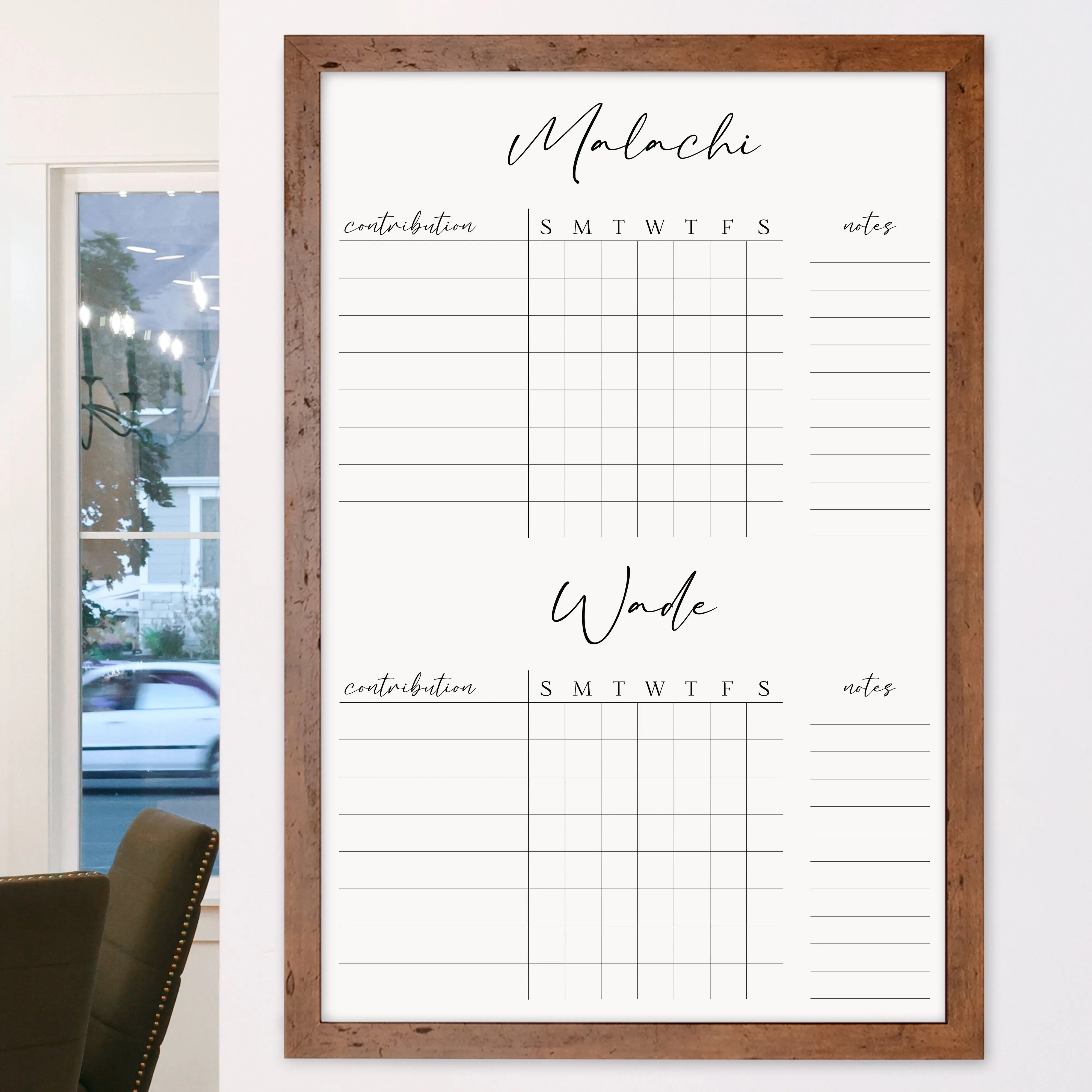 2 Person Framed Whiteboard Chore Chart  | Vertical Pennington