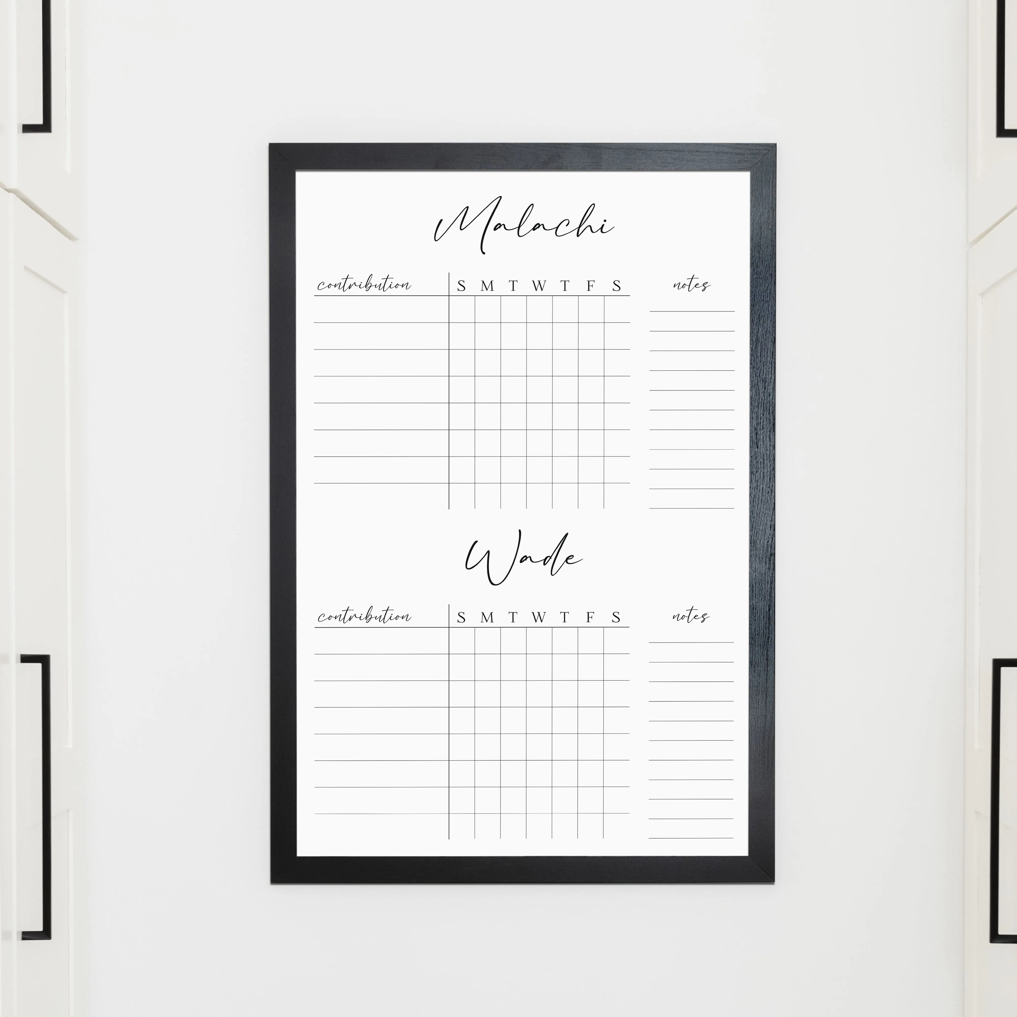 2 Person Framed Whiteboard Chore Chart  | Vertical Pennington