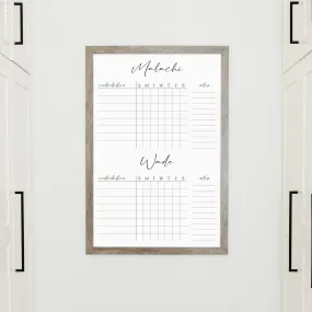 2 Person Framed Whiteboard Chore Chart  | Vertical Pennington