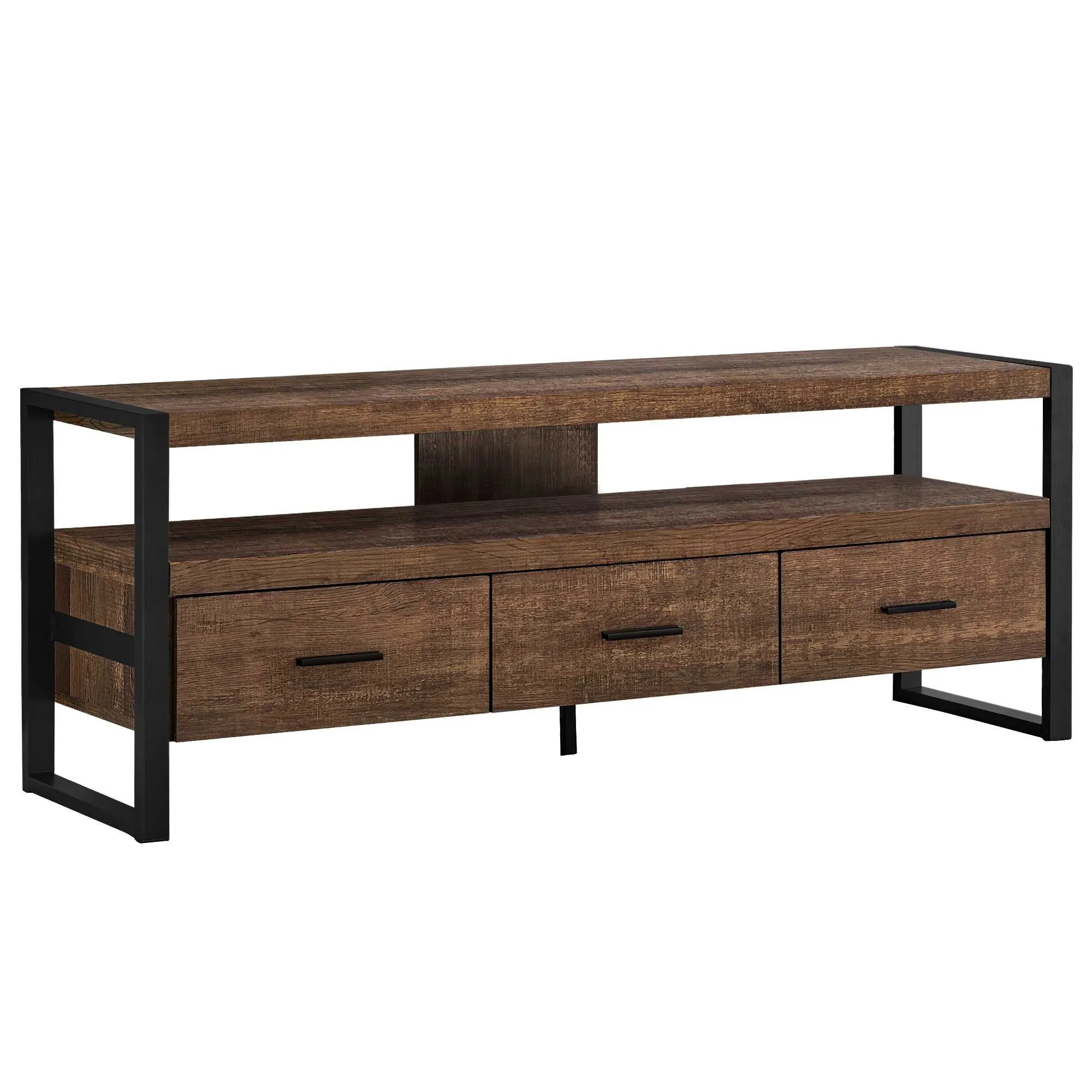 21.75" Particle Board Hollow Core & Black Metal TV Stand with 3 Drawers By Homeroots