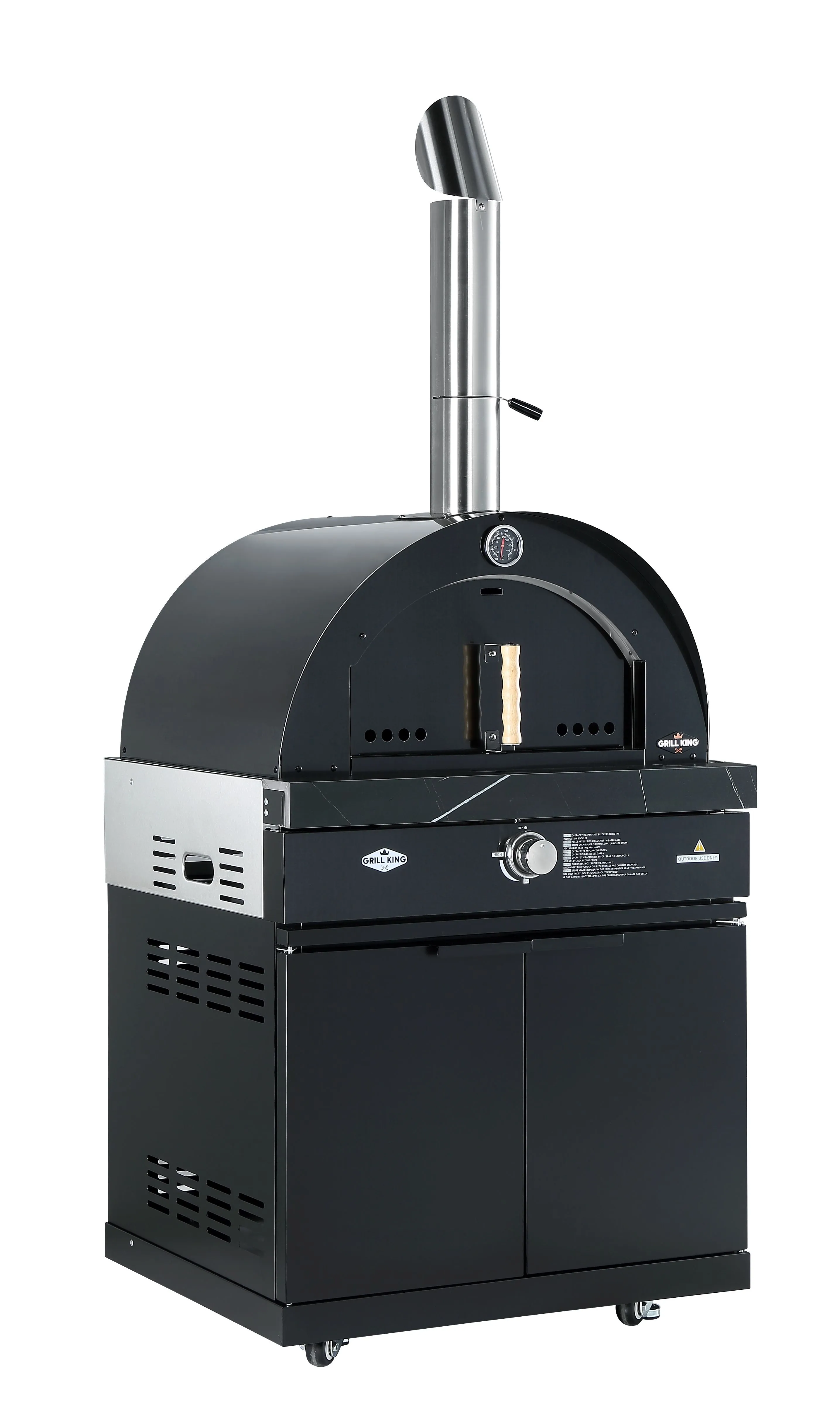 22” Gas Pizza Oven Module: Rockpool Black Inc Pizza Oven, Trolley, Cabinet Shelves, Castors, Twin Pizza Level, Pizza Peel