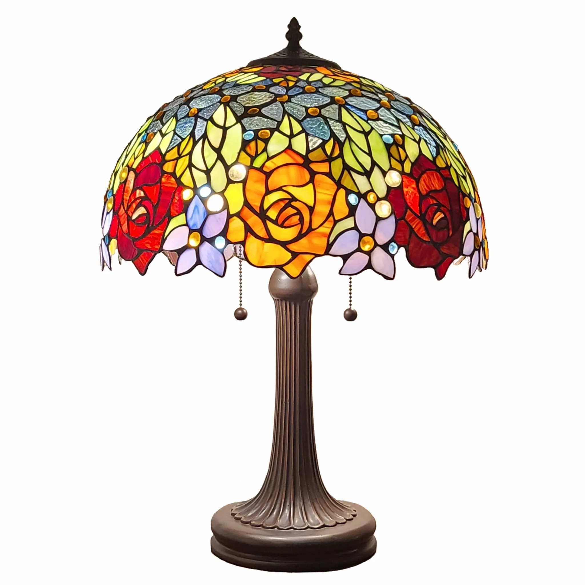 23" Stained Glass Two Light Jeweled Flowery Accent Table Lamp By Homeroots