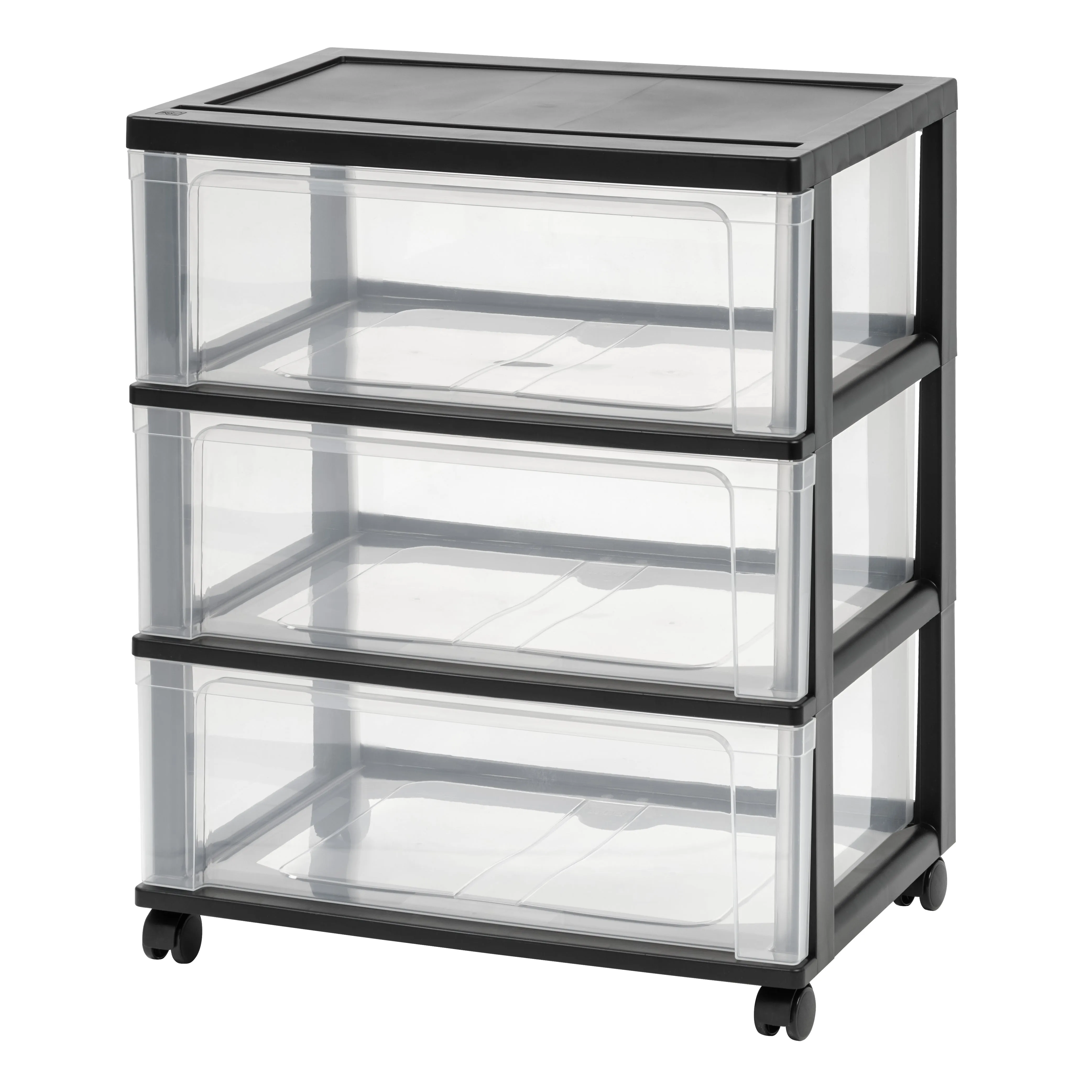 3 Drawer, Wide Plastic Storage Drawer Cart, Black/Natural Clear