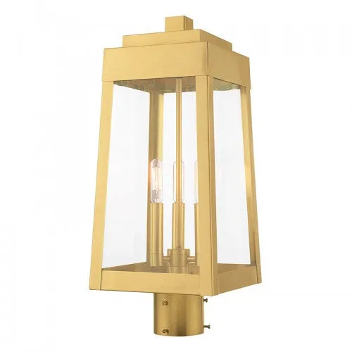 3 Lt Satin Brass Post Top Lantern