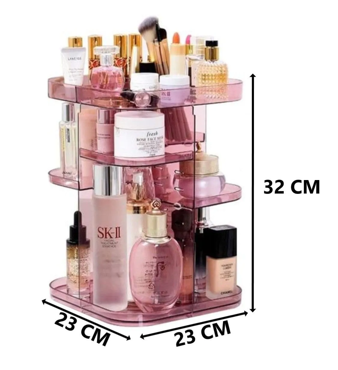 360 Rotating Large Capacity Makeup Organizer for Bedroom and Bathroom (Pink)