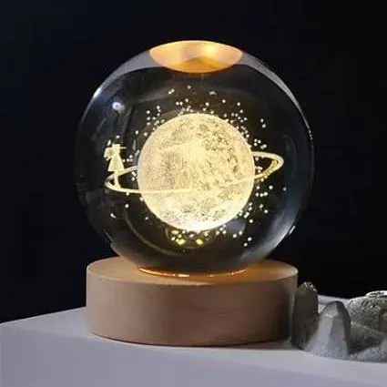 3D Crystal Moon Fairy Warm Led with Wood Base