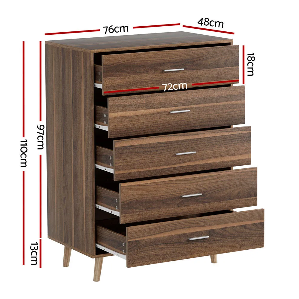 5 Drawer Walnut Chest with Anti-Rust Runners - Artiss