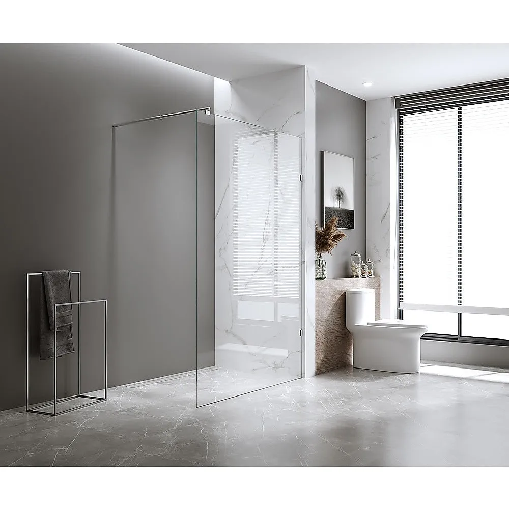 70x210cm Single Shower Glass Screen with White Wall F-Brackets