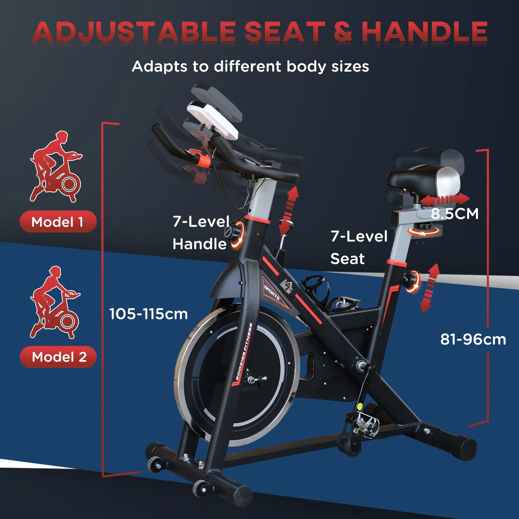 8kg Flywheel Stationary Exercise Bike Racing Bicycle Home Fitness Trainer with Adjustable Resistance LCD Display Wheels Black