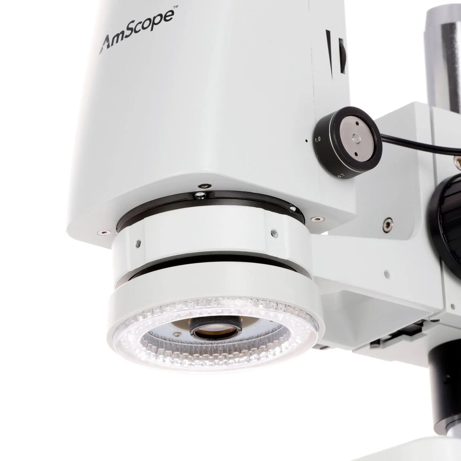 AmScope DM750 Series Zoom Tabletop Video Inspection Digital Microscope System 0.7X-5X Magnification on Pillar Stand with 11.6" Monitor