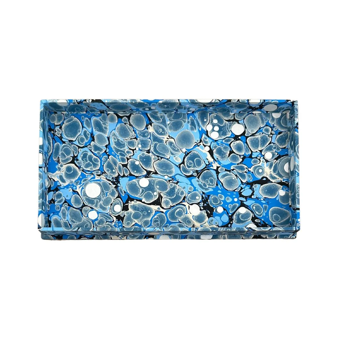 Bespoke Hand-Marbled Paper Rectangular Valet Tray, Blue