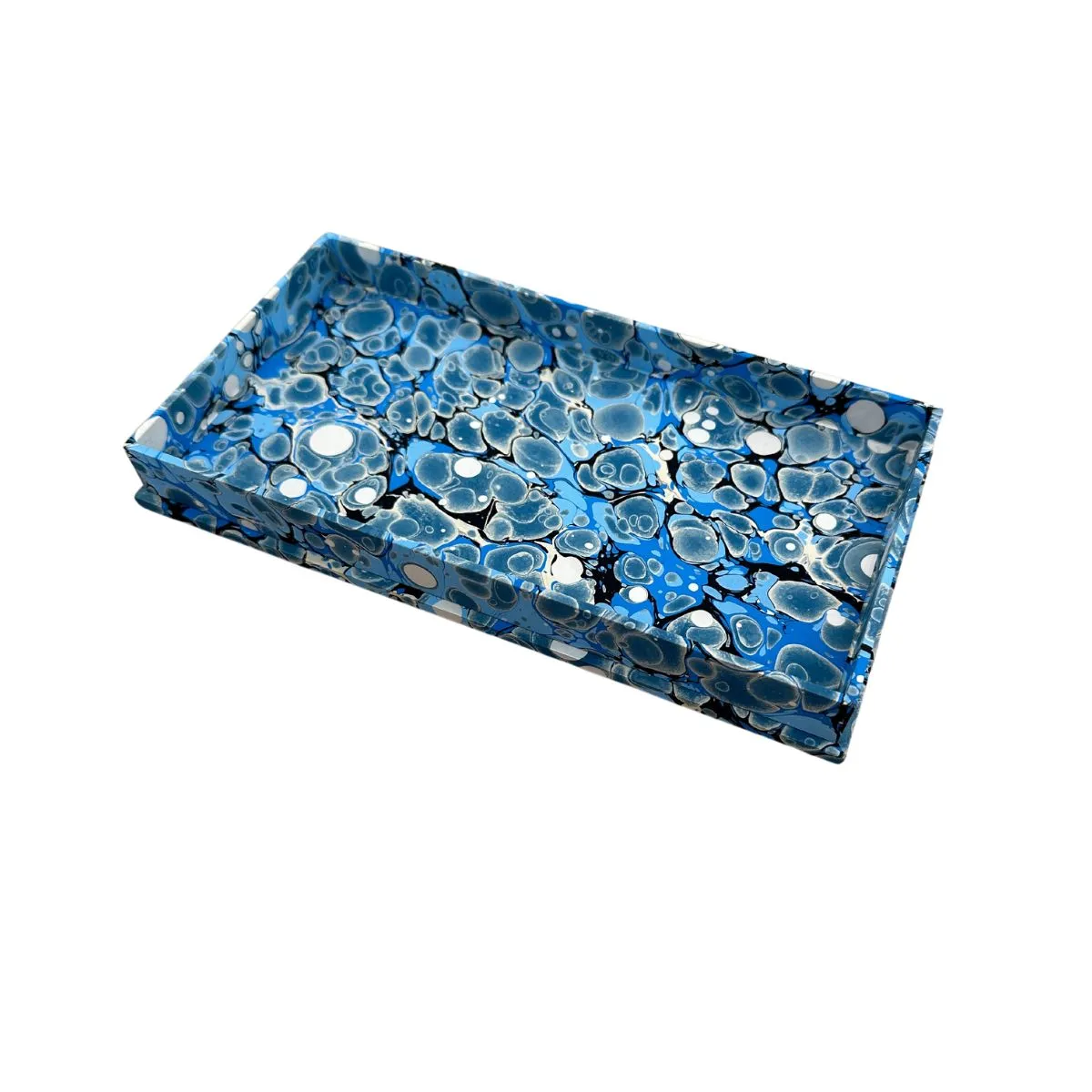 Bespoke Hand-Marbled Paper Rectangular Valet Tray, Blue