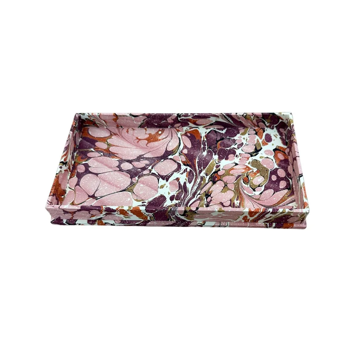 Bespoke Hand-Marbled Paper Rectangular Valet Tray, Raspberry