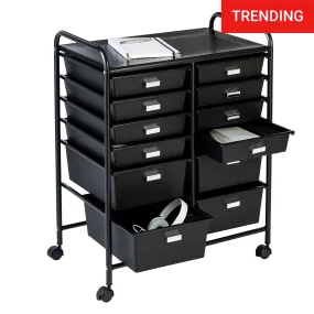 Black 12-Drawer Rolling Storage and Craft Cart Organizer