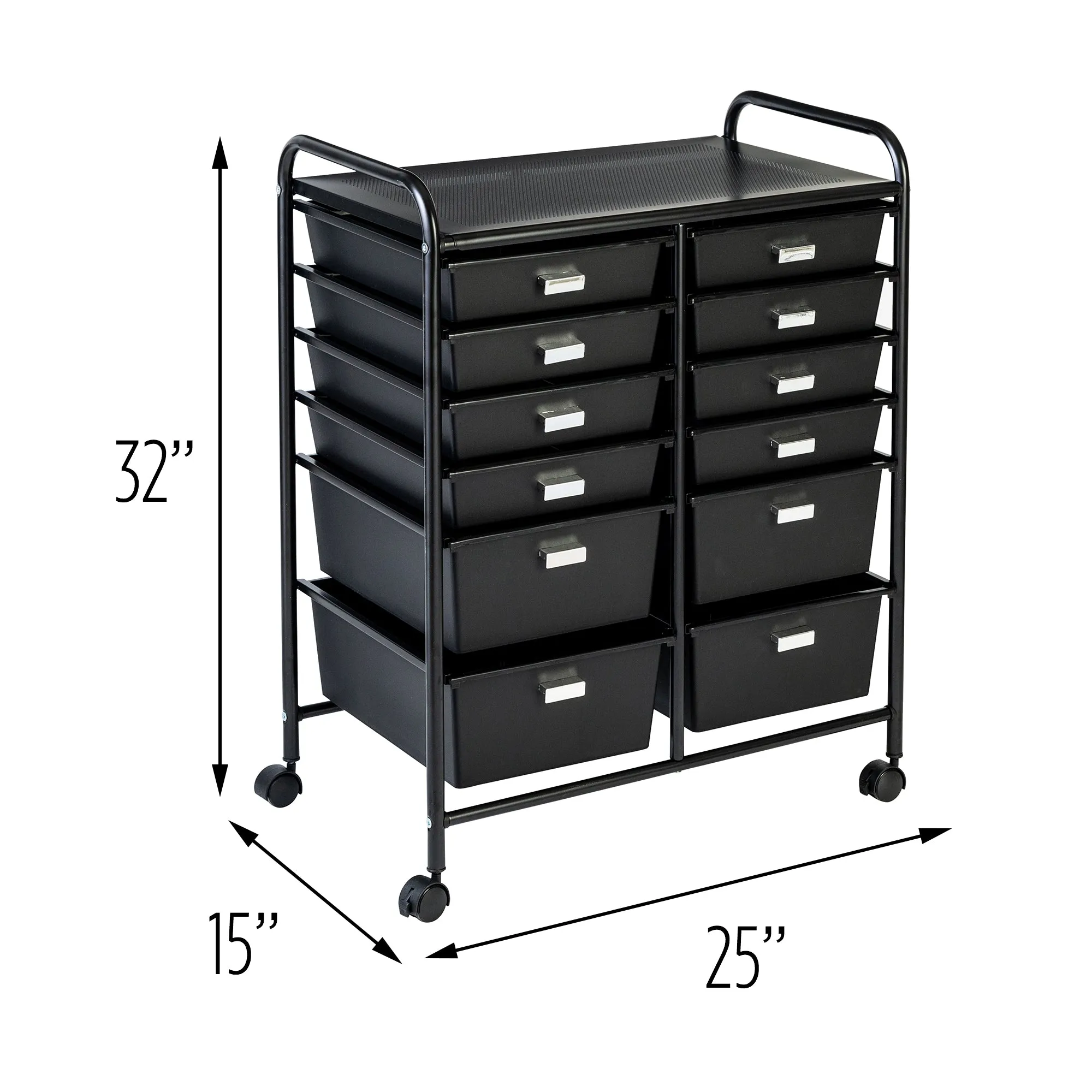 Black 12-Drawer Rolling Storage and Craft Cart Organizer