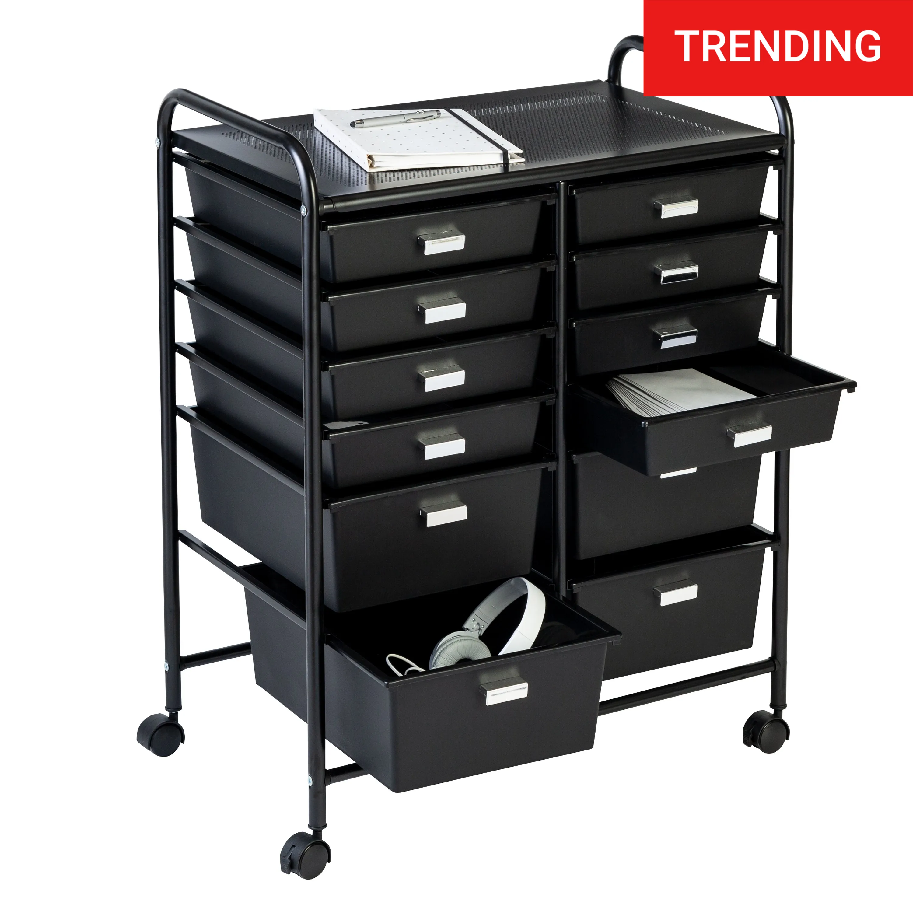 Black 12-Drawer Rolling Storage and Craft Cart Organizer