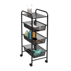 Black Metal Mesh 3-Drawer Storage Cart