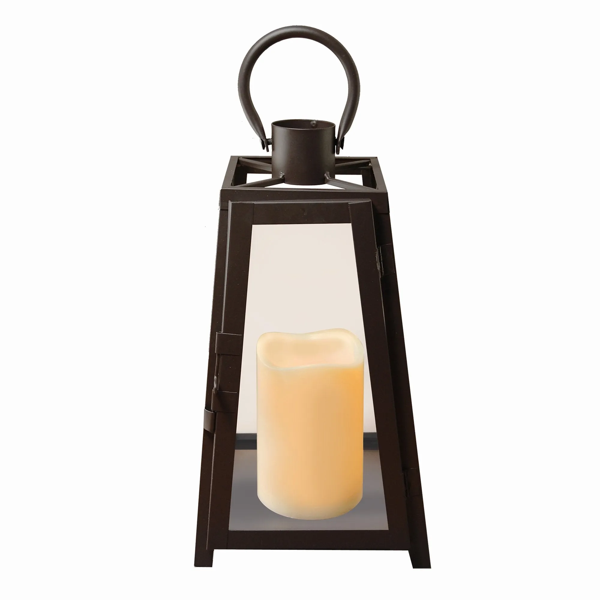 Black Tapered Metal Lantern with LED Candle