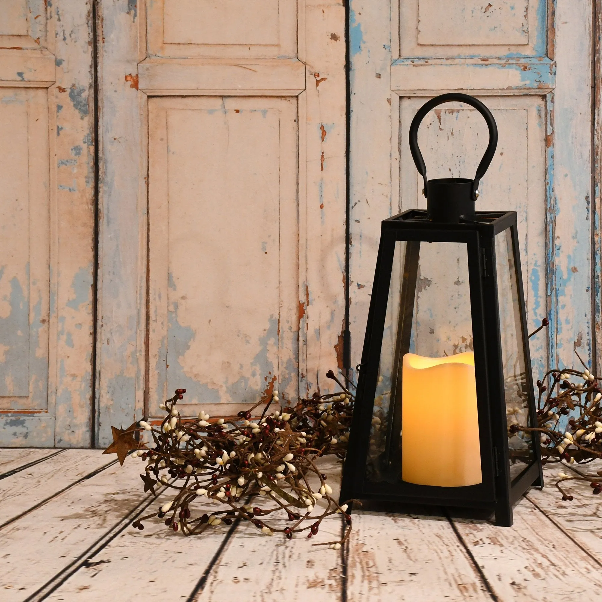 Black Tapered Metal Lantern with LED Candle