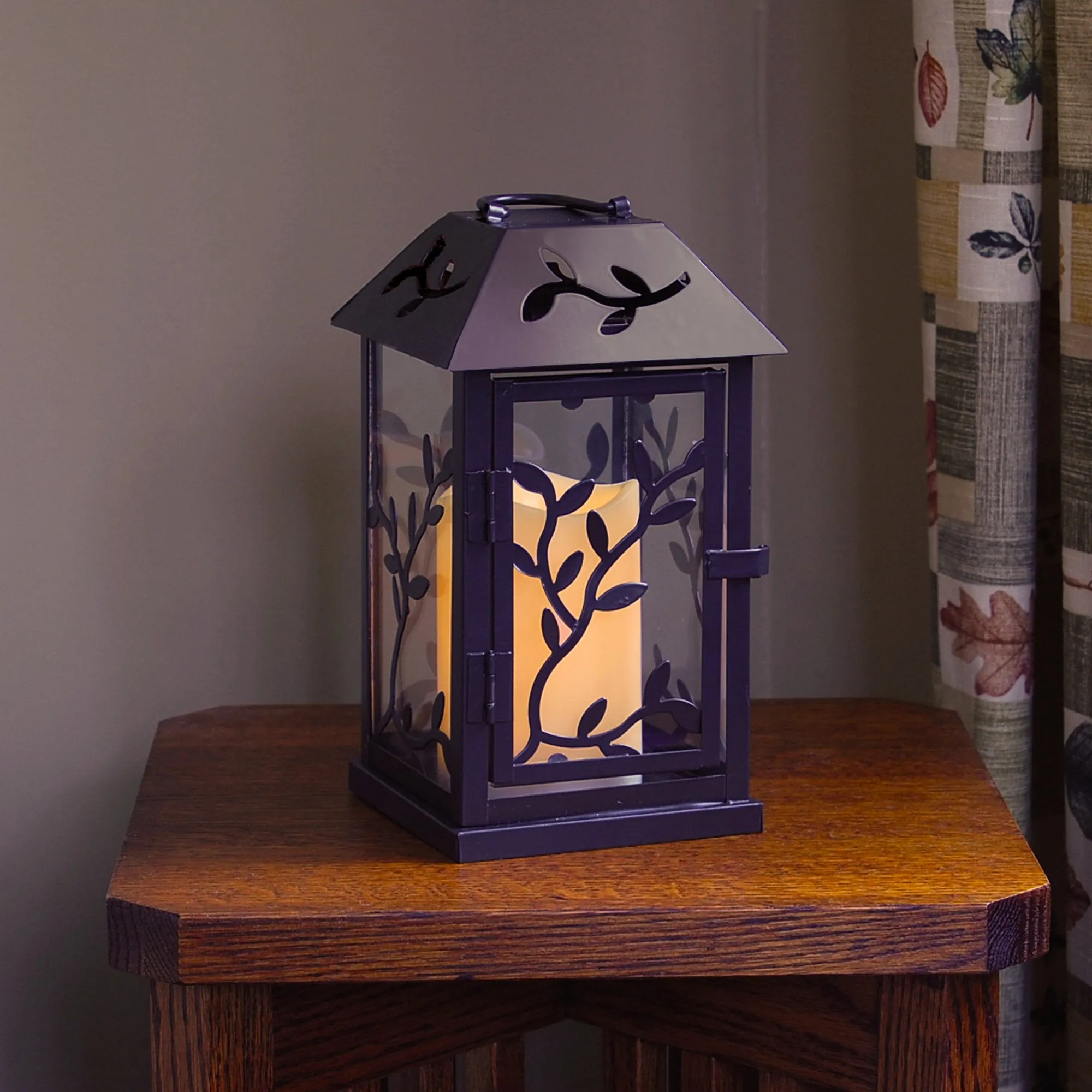 Black Vine Metal Lantern with LED Candle