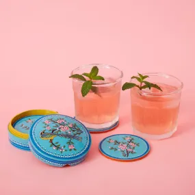 Blue Spring Floral Coaster Set with Box