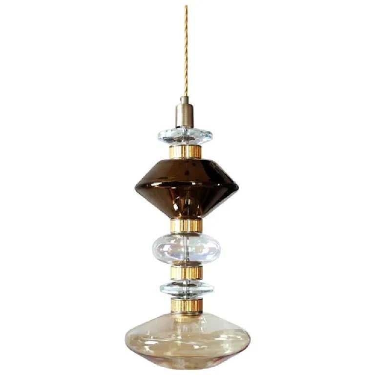 Ceiling Lamp Pyrex Glass Amber, Bronzed or Chrome finish , Gold Mosaic Insert