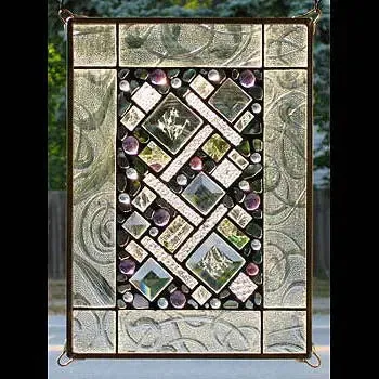 Clear Border Geometric Stained Glass Window Panel by Edel Byrne