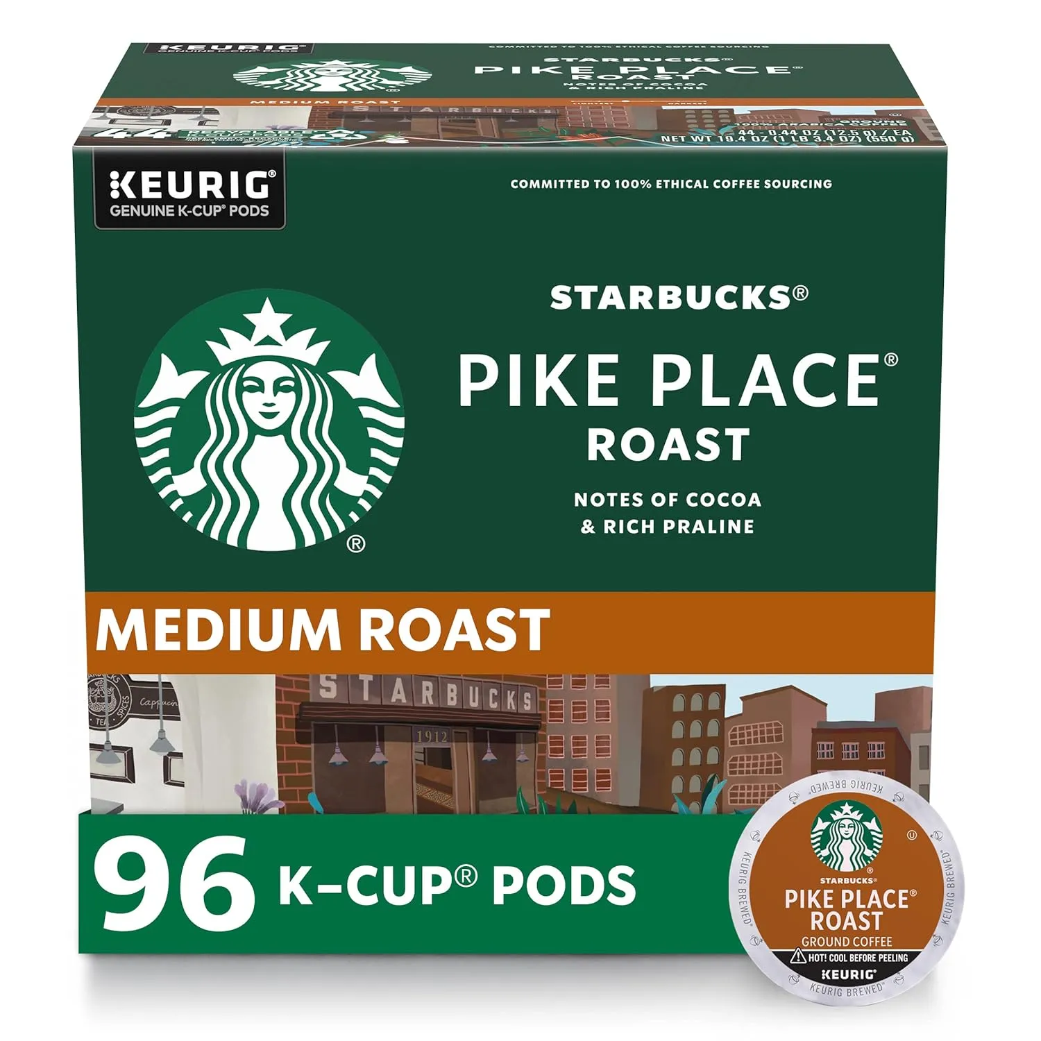 Coffee Pods, Medium Roast Coffee, Pike Place Roast for Keurig Brewers, 100% Arabica, 4 boxes, 96 Pods Total