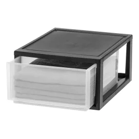 Compact Stacking, Stackable Plastic Drawer Unit, 29.5 Quart, Black, 2 Count